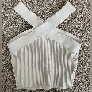 Aritzia Babaton Sculpt Knit Criss Cross Cropped Tank - Small Matte Pearl